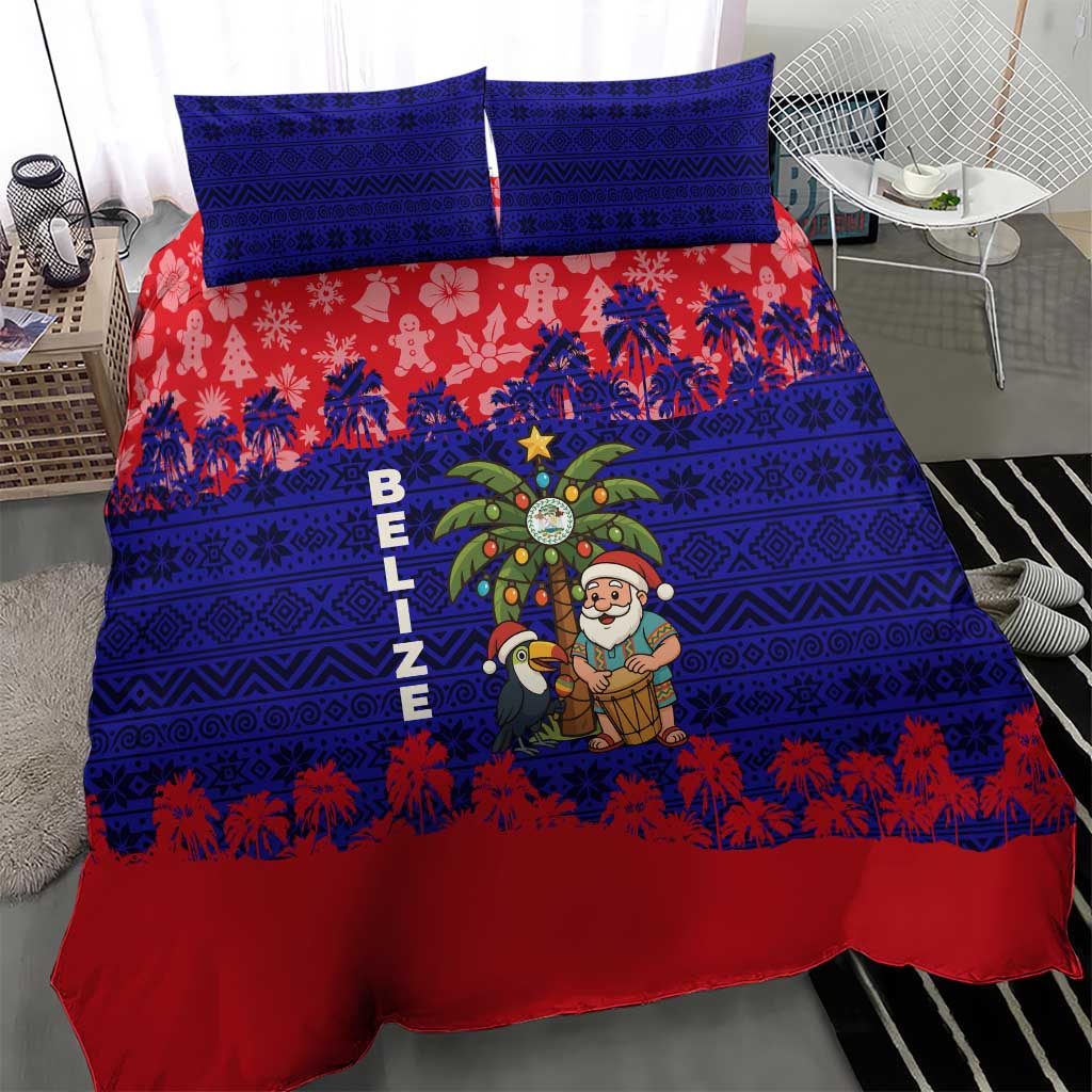 Belize Christmas Bedding Set with Santa Toucan Palm Tree and Tribal Holiday Pattern - Wonder Print Shop