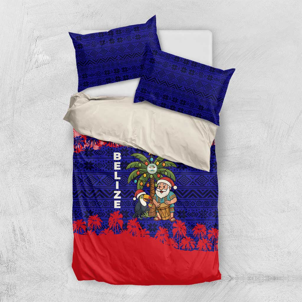 Belize Christmas Bedding Set with Santa Toucan Palm Tree and Tribal Holiday Pattern - Wonder Print Shop