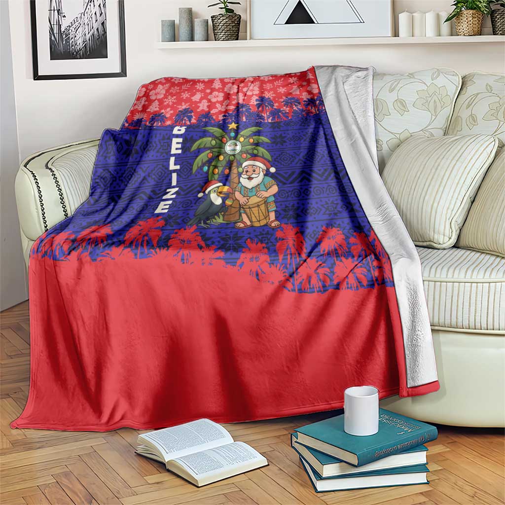 Belize Christmas Blanket with Santa Toucan Palm Tree and Tribal Holiday Pattern - Wonder Print Shop