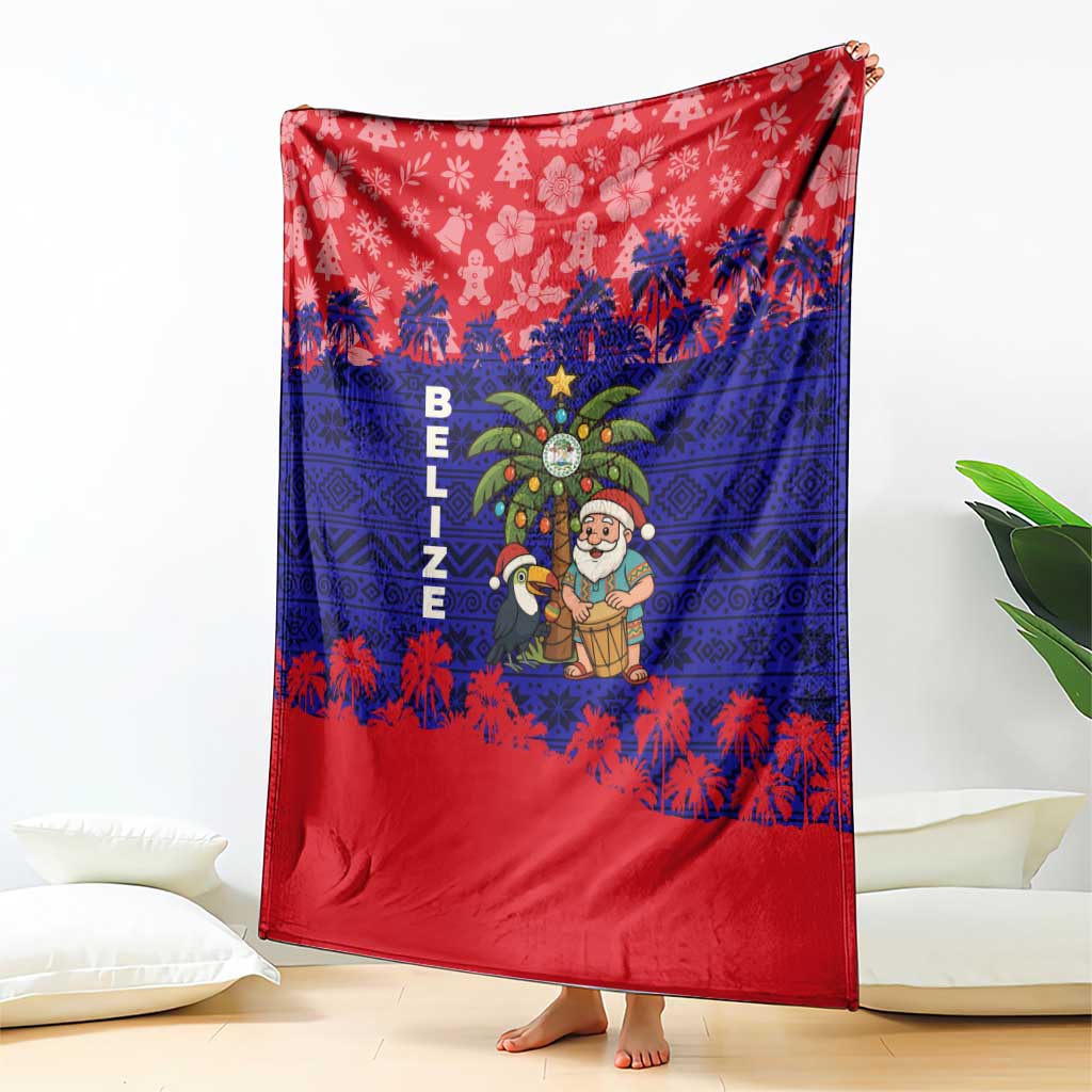 Belize Christmas Blanket with Santa Toucan Palm Tree and Tribal Holiday Pattern - Wonder Print Shop