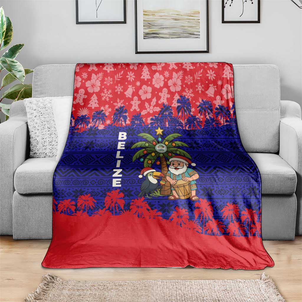 Belize Christmas Blanket with Santa Toucan Palm Tree and Tribal Holiday Pattern - Wonder Print Shop
