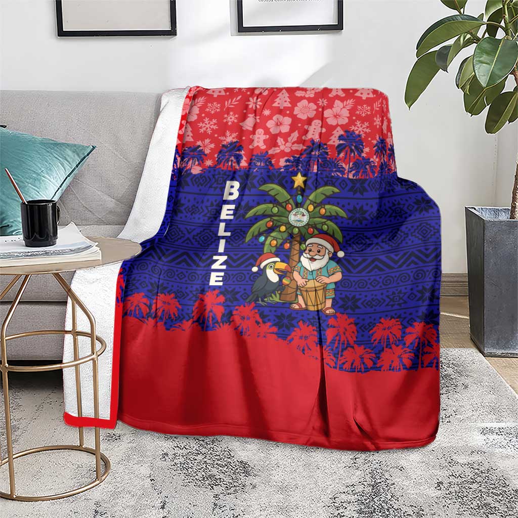 Belize Christmas Blanket with Santa Toucan Palm Tree and Tribal Holiday Pattern - Wonder Print Shop