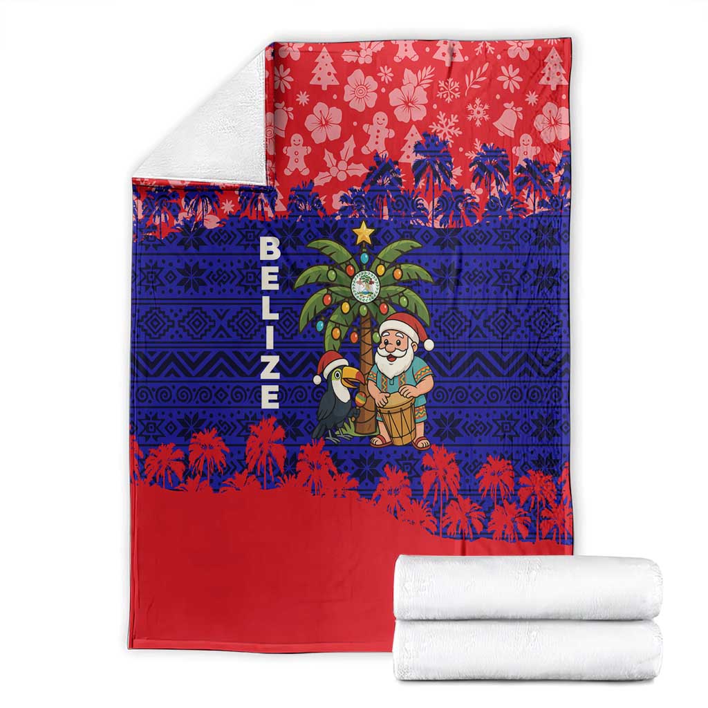 Belize Christmas Blanket with Santa Toucan Palm Tree and Tribal Holiday Pattern - Wonder Print Shop