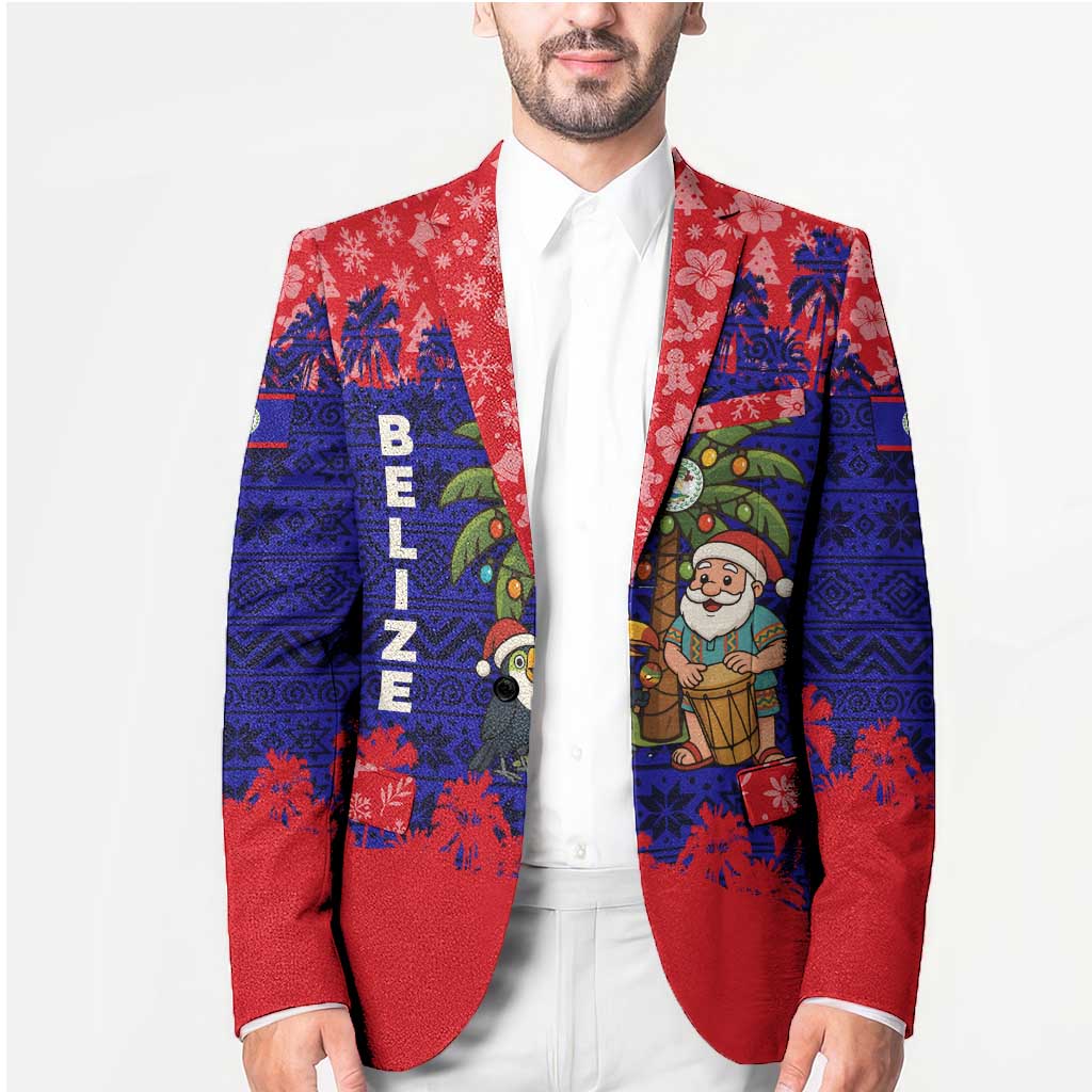 Belize Christmas Blazer with Santa Toucan Palm Tree and Tribal Holiday Pattern - Wonder Print Shop