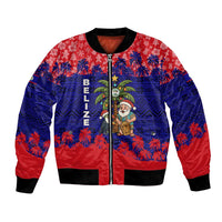 Belize Christmas Bomber Jacket with Santa Toucan Palm Tree and Tribal Holiday Pattern - Wonder Print Shop