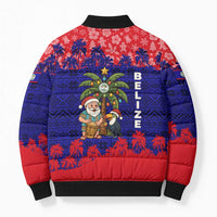 Belize Christmas Bomber Puffer Jacket with Santa Toucan Palm Tree and Tribal Holiday Pattern - Wonder Print Shop