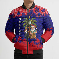 Belize Christmas Bomber Puffer Jacket with Santa Toucan Palm Tree and Tribal Holiday Pattern - Wonder Print Shop