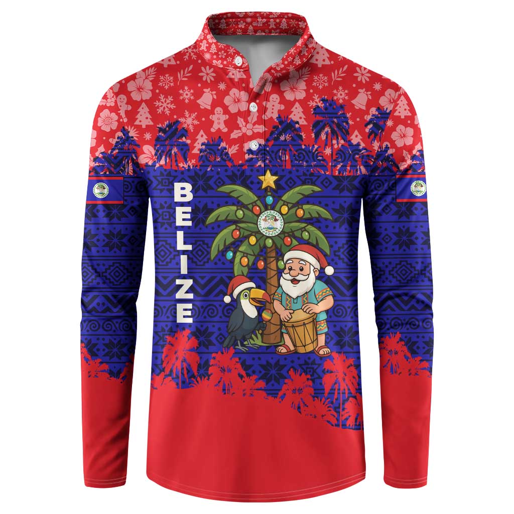 Belize Christmas Button Sweatshirt with Santa Toucan Palm Tree and Tribal Holiday Pattern - Wonder Print Shop