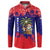 Belize Christmas Button Sweatshirt with Santa Toucan Palm Tree and Tribal Holiday Pattern - Wonder Print Shop