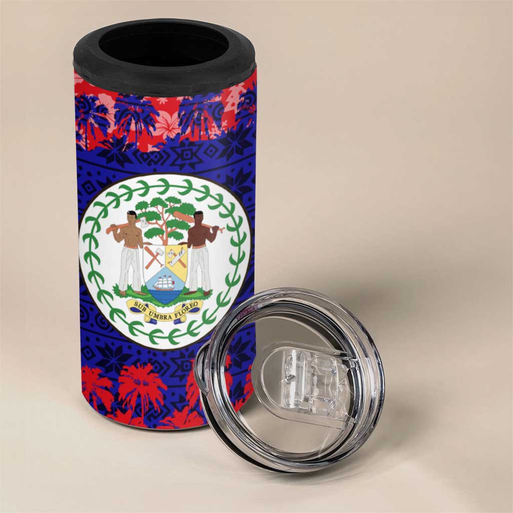 Belize Christmas 4 in 1 Can Cooler Tumbler with Santa Toucan Palm Tree and Tribal Holiday Pattern - Wonder Print Shop