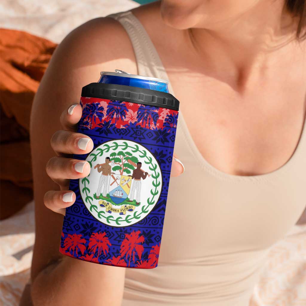 Belize Christmas 4 in 1 Can Cooler Tumbler with Santa Toucan Palm Tree and Tribal Holiday Pattern - Wonder Print Shop