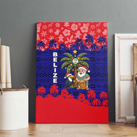 Belize Christmas Canvas Wall Art with Santa Toucan Palm Tree and Tribal Holiday Pattern - Wonder Print Shop