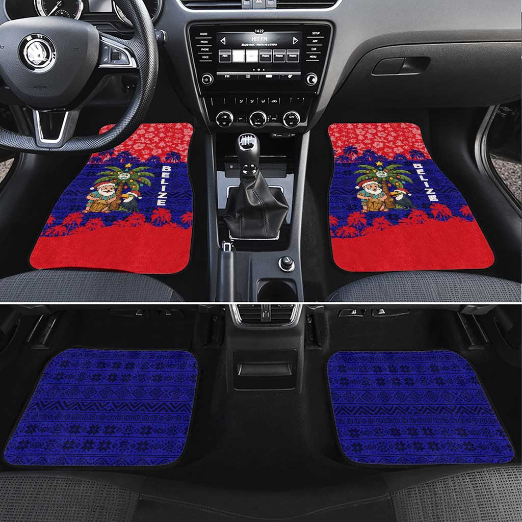 Belize Christmas Car Mats with Santa Toucan Palm Tree and Tribal Holiday Pattern - Wonder Print Shop