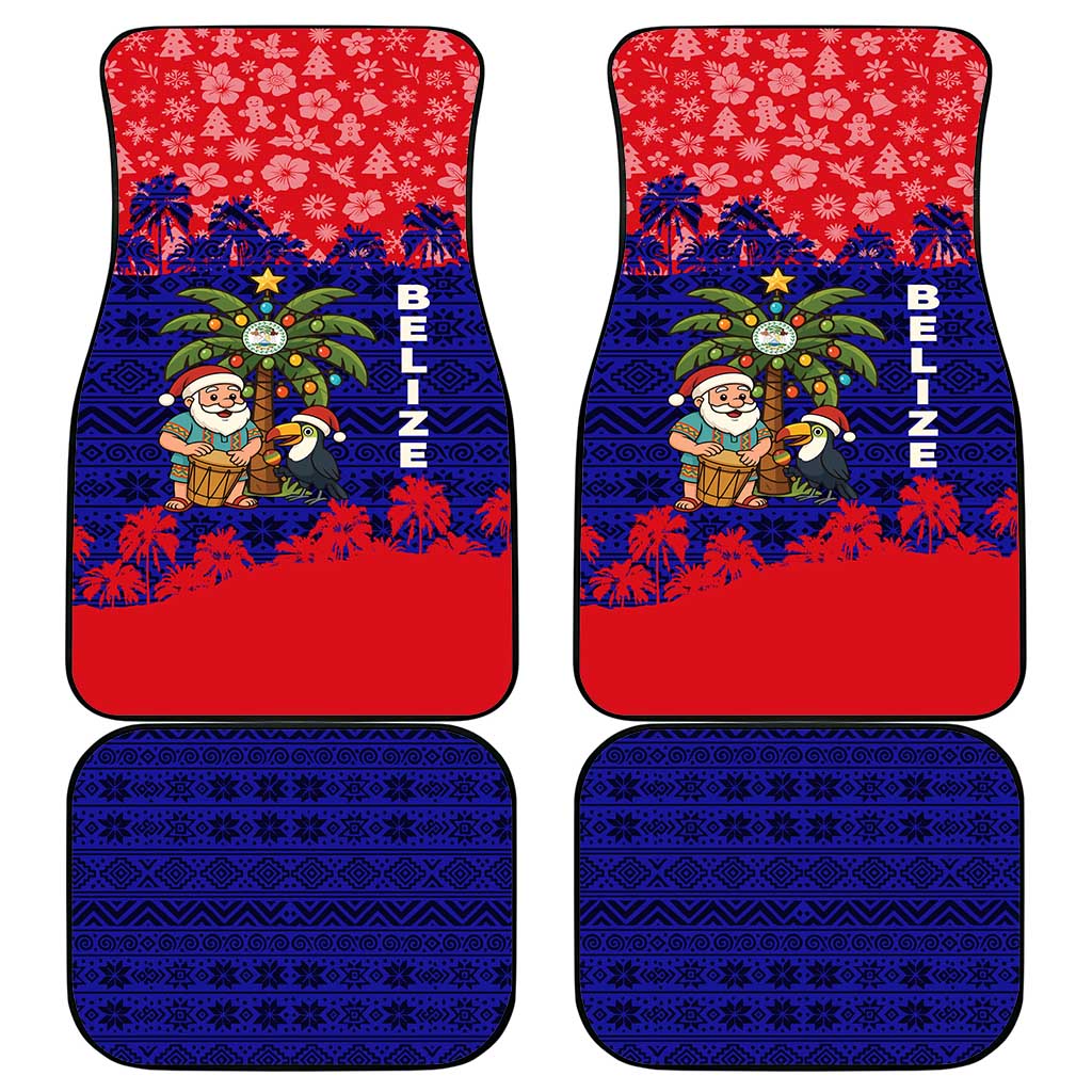Belize Christmas Car Mats with Santa Toucan Palm Tree and Tribal Holiday Pattern - Wonder Print Shop