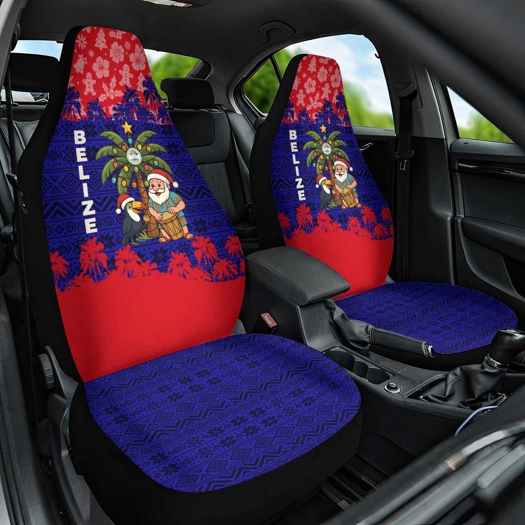 Belize Christmas Car Seat Cover with Santa Toucan Palm Tree and Tribal Holiday Pattern - Wonder Print Shop