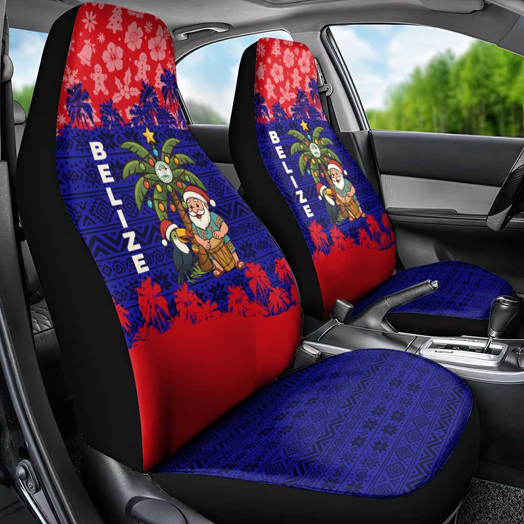 Belize Christmas Car Seat Cover with Santa Toucan Palm Tree and Tribal Holiday Pattern - Wonder Print Shop