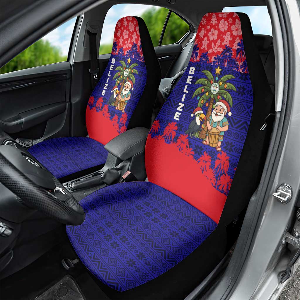 Belize Christmas Car Seat Cover with Santa Toucan Palm Tree and Tribal Holiday Pattern - Wonder Print Shop