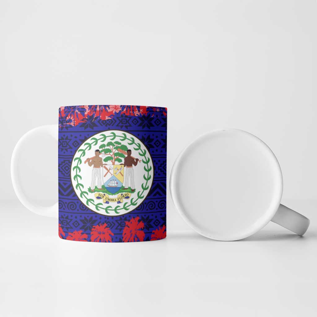 Belize Christmas Ceramic Mug with Santa Toucan Palm Tree and Tribal Holiday Pattern - Wonder Print Shop