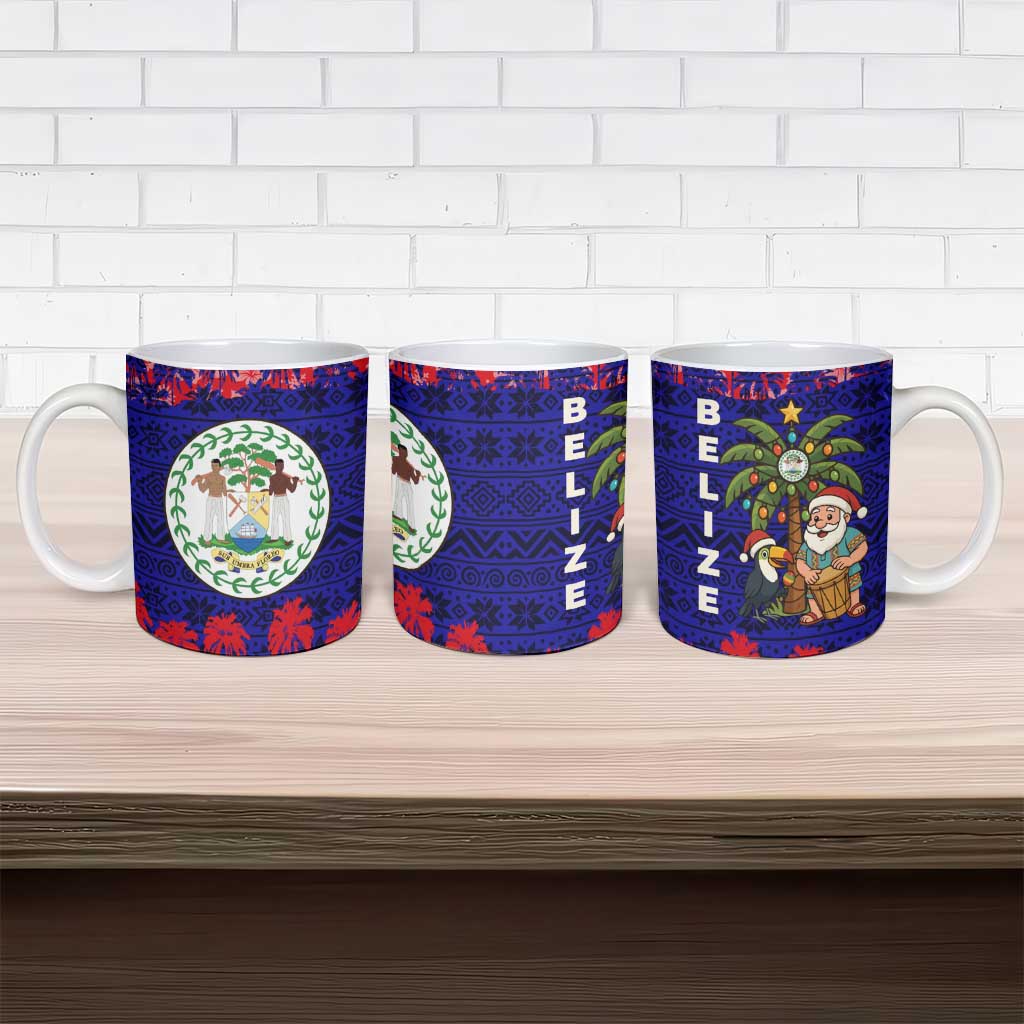 Belize Christmas Ceramic Mug with Santa Toucan Palm Tree and Tribal Holiday Pattern - Wonder Print Shop
