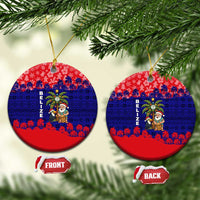 Belize Christmas Ceramic Ornament with Santa Toucan Palm Tree and Tribal Holiday Pattern - Wonder Print Shop