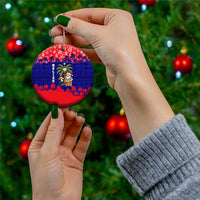 Belize Christmas Ceramic Ornament with Santa Toucan Palm Tree and Tribal Holiday Pattern - Wonder Print Shop