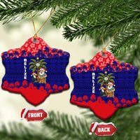 Belize Christmas Ceramic Ornament with Santa Toucan Palm Tree and Tribal Holiday Pattern - Wonder Print Shop