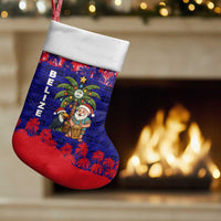Belize Christmas Stocking with Santa Toucan Palm Tree and Tribal Holiday Pattern - Wonder Print Shop