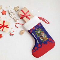 Belize Christmas Stocking with Santa Toucan Palm Tree and Tribal Holiday Pattern - Wonder Print Shop