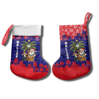 Belize Christmas Stocking with Santa Toucan Palm Tree and Tribal Holiday Pattern - Wonder Print Shop