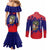 Belize Christmas Couples Matching Mermaid Dress and Long Sleeve Button Shirt with Santa Toucan Palm Tree and Tribal Holiday Pattern - Wonder Print Shop