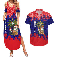 Belize Christmas Couples Matching Summer Maxi Dress and Hawaiian Shirt with Santa Toucan Palm Tree and Tribal Holiday Pattern - Wonder Print Shop