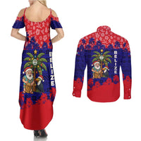 Belize Christmas Couples Matching Summer Maxi Dress and Long Sleeve Button Shirt with Santa Toucan Palm Tree and Tribal Holiday Pattern - Wonder Print Shop