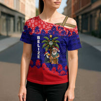 Belize Christmas Cross Shoulder Shirt with Santa Toucan Palm Tree and Tribal Holiday Pattern - Wonder Print Shop