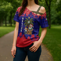 Belize Christmas Cross Shoulder Shirt with Santa Toucan Palm Tree and Tribal Holiday Pattern - Wonder Print Shop