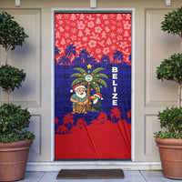 Belize Christmas Door Cover with Santa Toucan Palm Tree and Tribal Holiday Pattern - Wonder Print Shop