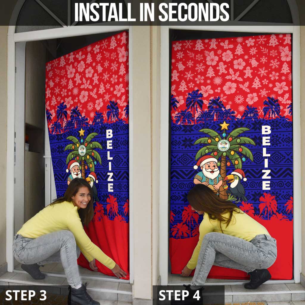Belize Christmas Door Cover with Santa Toucan Palm Tree and Tribal Holiday Pattern - Wonder Print Shop