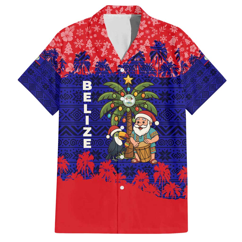Belize Christmas Family Matching Long Sleeve Bodycon Dress and Hawaiian Shirt with Santa Toucan Palm Tree and Tribal Holiday Pattern - Wonder Print Shop