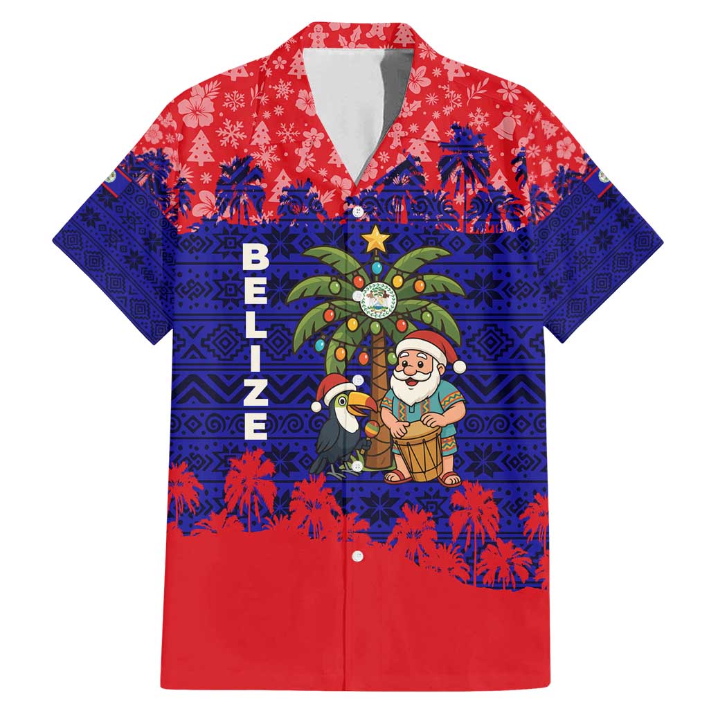 Belize Christmas Family Matching Mermaid Dress and Hawaiian Shirt with Santa Toucan Palm Tree and Tribal Holiday Pattern - Wonder Print Shop