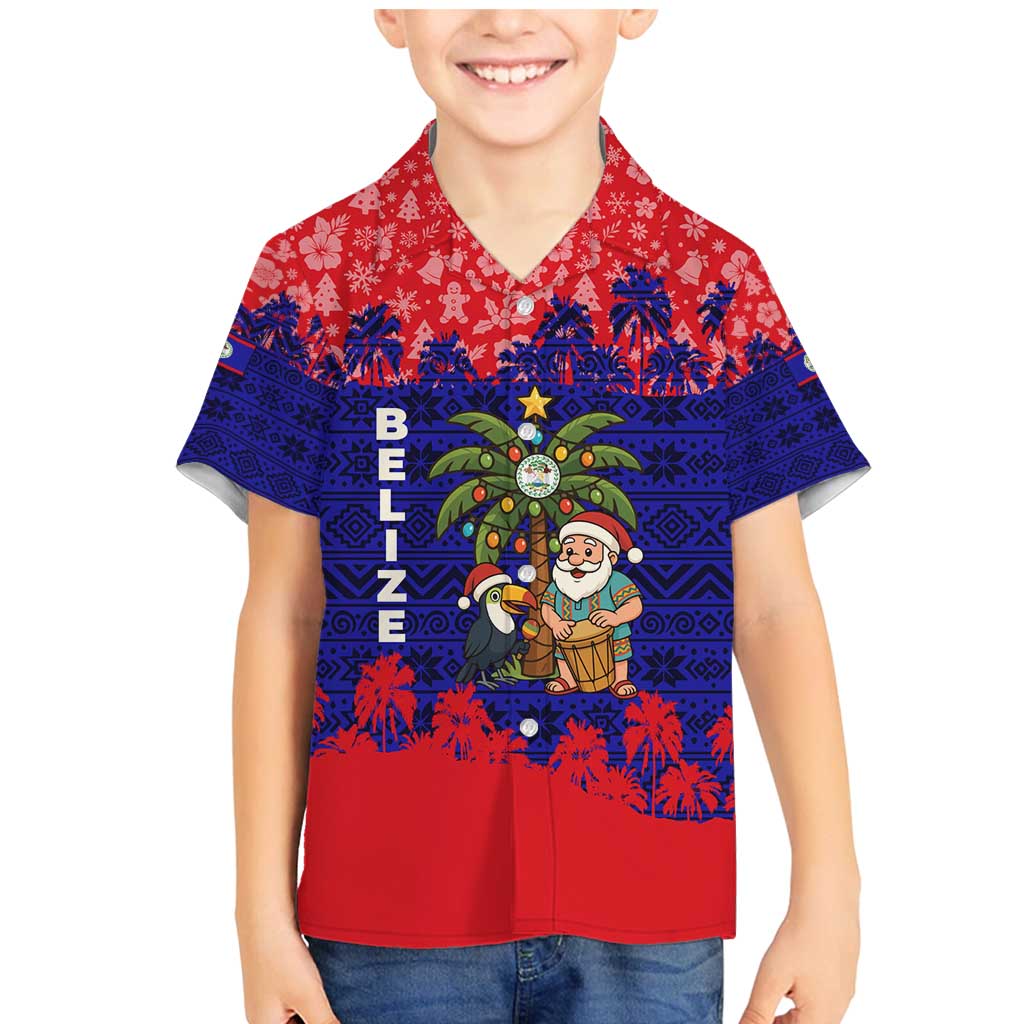 Belize Christmas Family Matching Mermaid Dress and Hawaiian Shirt with Santa Toucan Palm Tree and Tribal Holiday Pattern - Wonder Print Shop