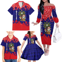 Belize Christmas Family Matching Off The Shoulder Long Sleeve Dress and Hawaiian Shirt with Santa Toucan Palm Tree and Tribal Holiday Pattern - Wonder Print Shop