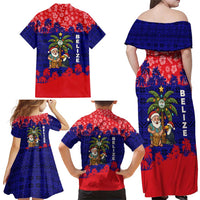 Belize Christmas Family Matching Off Shoulder Maxi Dress and Hawaiian Shirt with Santa Toucan Palm Tree and Tribal Holiday Pattern - Wonder Print Shop