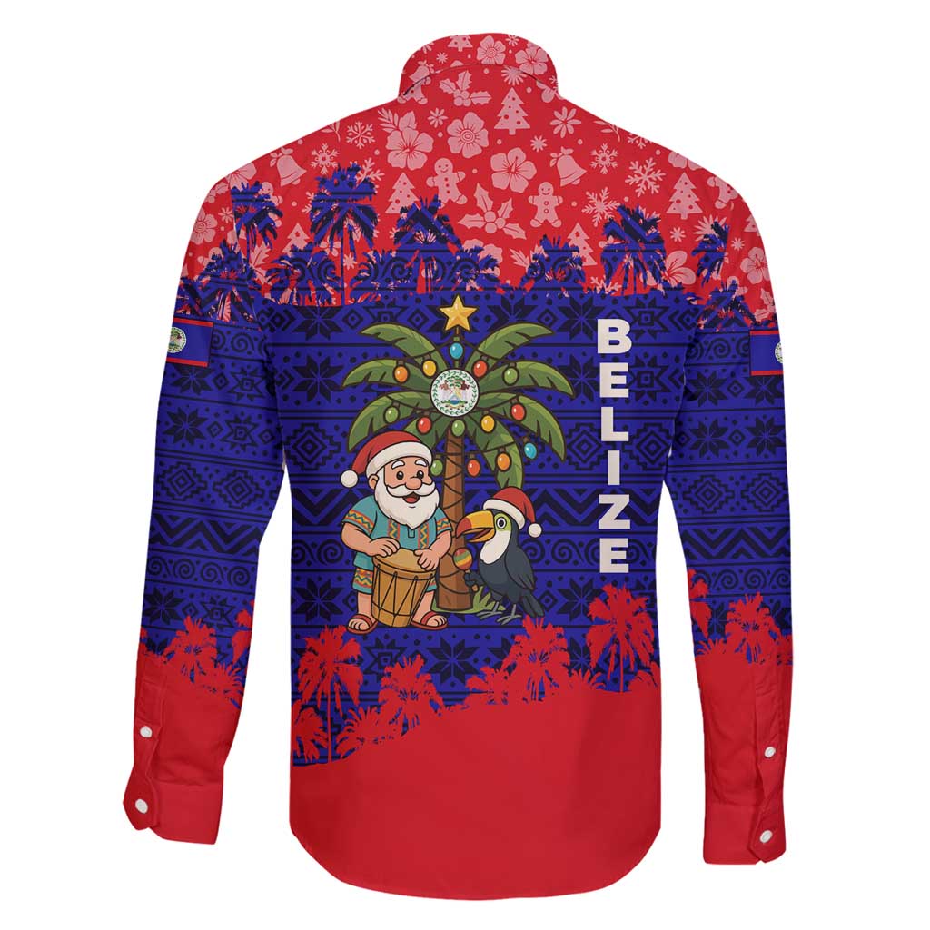 Belize Christmas Family Matching Off Shoulder Maxi Dress and Hawaiian Shirt with Santa Toucan Palm Tree and Tribal Holiday Pattern - Wonder Print Shop