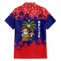 Belize Christmas Family Matching Off Shoulder Short Dress and Hawaiian Shirt with Santa Toucan Palm Tree and Tribal Holiday Pattern - Wonder Print Shop