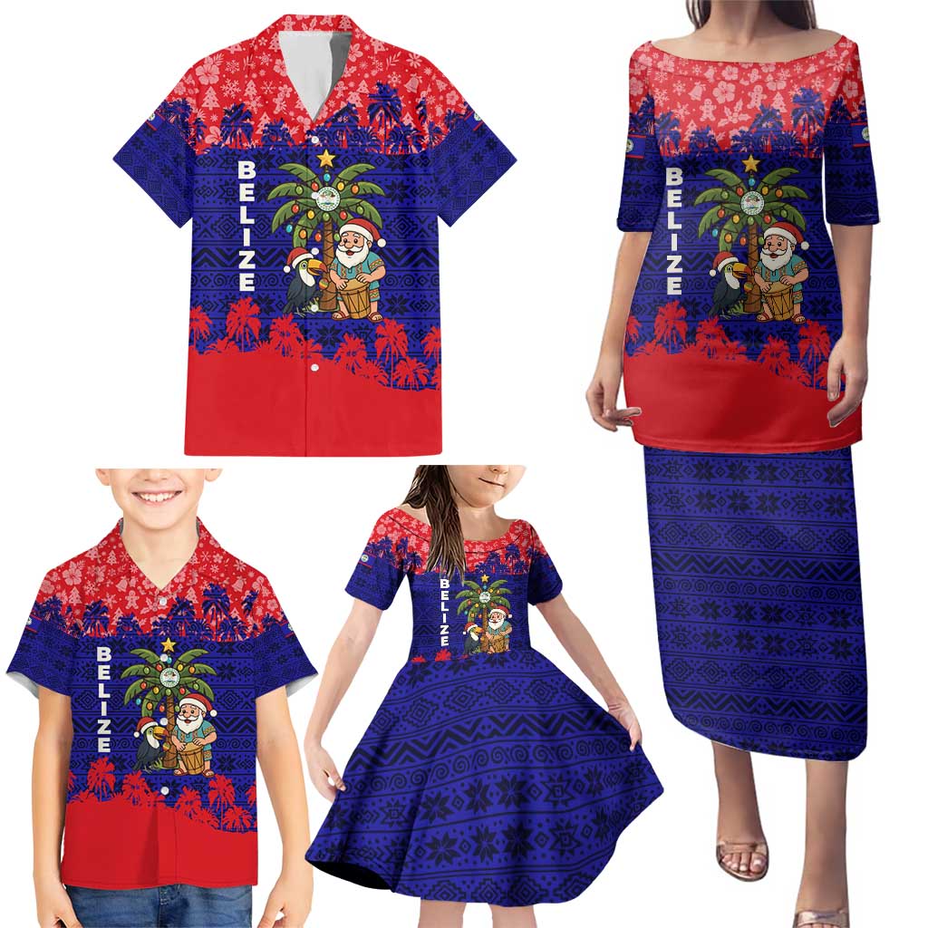 Belize Christmas Family Matching Puletasi and Hawaiian Shirt with Santa Toucan Palm Tree and Tribal Holiday Pattern - Wonder Print Shop