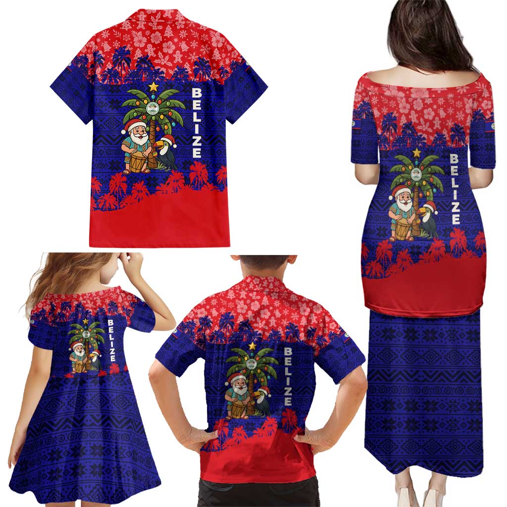 Belize Christmas Family Matching Puletasi and Hawaiian Shirt with Santa Toucan Palm Tree and Tribal Holiday Pattern - Wonder Print Shop