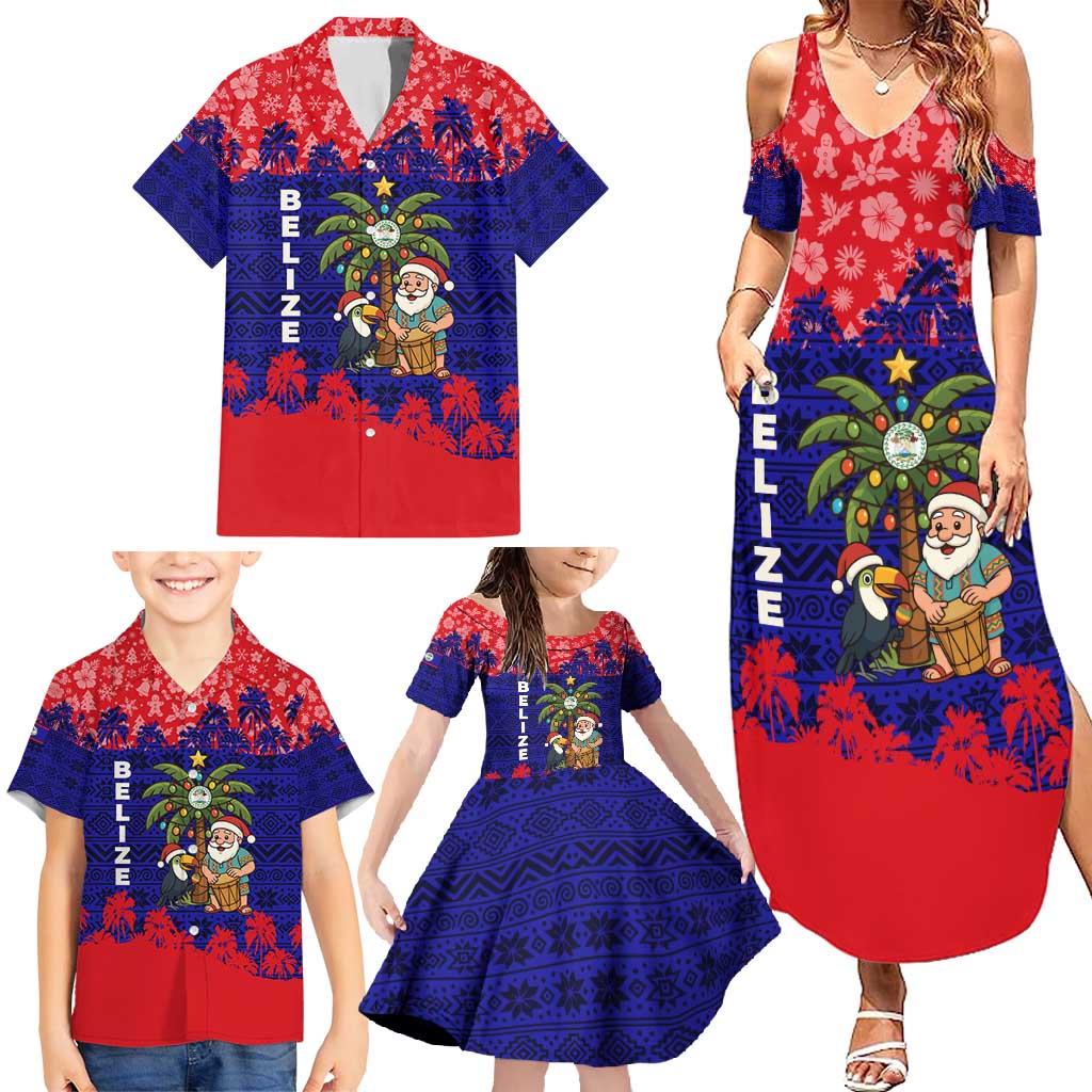 Belize Christmas Family Matching Summer Maxi Dress and Hawaiian Shirt with Santa Toucan Palm Tree and Tribal Holiday Pattern - Wonder Print Shop