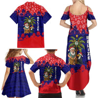 Belize Christmas Family Matching Summer Maxi Dress and Hawaiian Shirt with Santa Toucan Palm Tree and Tribal Holiday Pattern - Wonder Print Shop