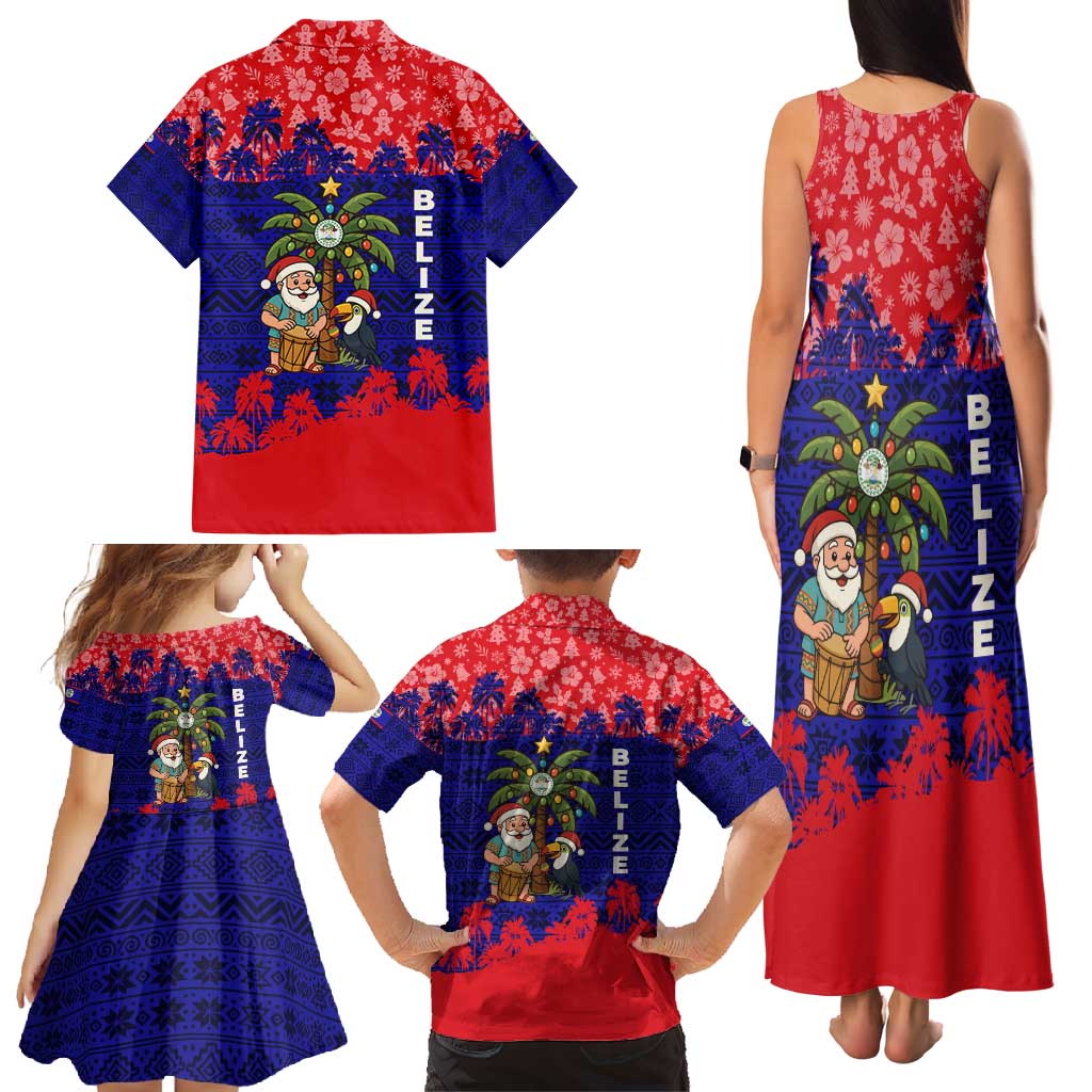 Belize Christmas Family Matching Tank Maxi Dress and Hawaiian Shirt with Santa Toucan Palm Tree and Tribal Holiday Pattern - Wonder Print Shop