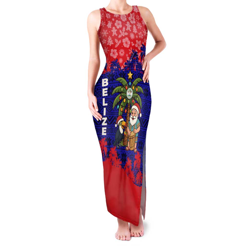 Belize Christmas Family Matching Tank Maxi Dress and Hawaiian Shirt with Santa Toucan Palm Tree and Tribal Holiday Pattern - Wonder Print Shop