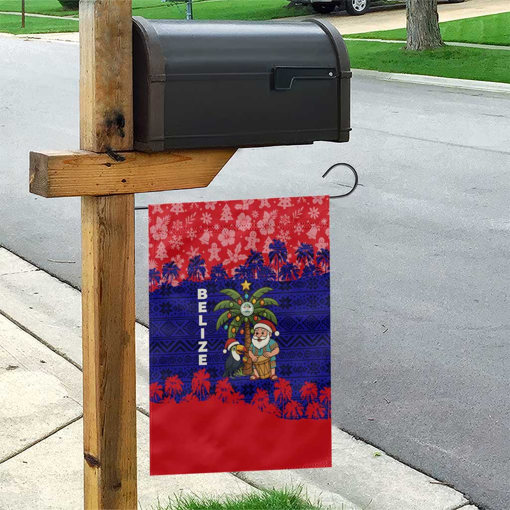 Belize Christmas Garden Flag with Santa Toucan Palm Tree and Tribal Holiday Pattern - Wonder Print Shop